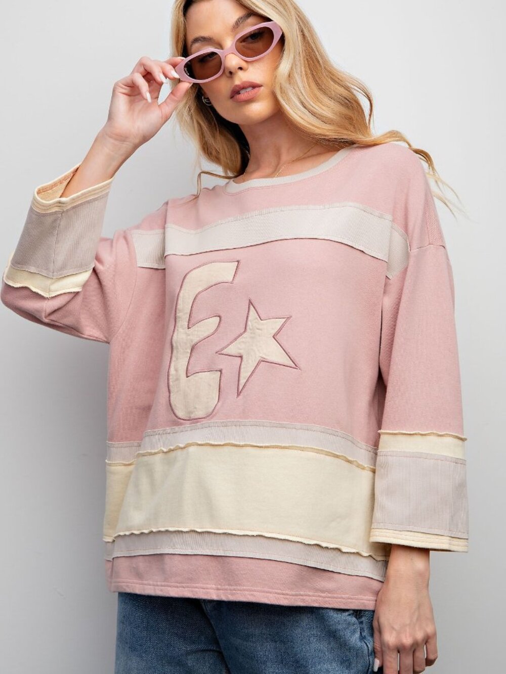 Easel COLOR BLOCK PULLOVER TOP Pink NEW